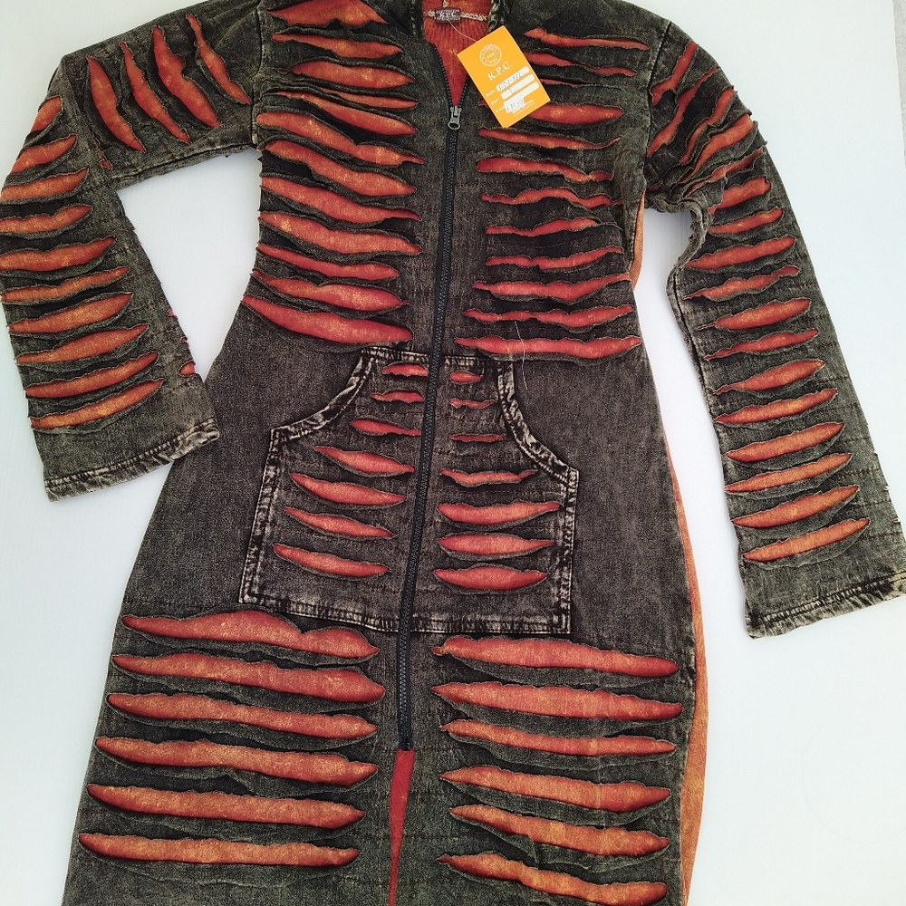 KPC Hippie Cut Out Zip-Up Long Sweater